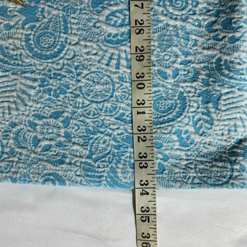 Zara Trafaluc Shift Dress Womens Medium Blue White Paisley‎ Jacquard Open Back